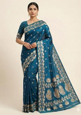 Blue Woven Design Banarasi Saree Set