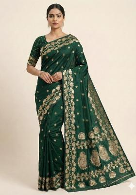 Green Woven Design Banarasi Saree Set