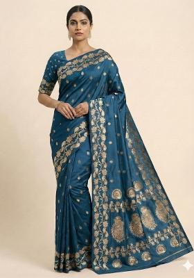 Teal Woven Design Banarasi Saree Set