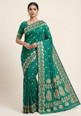 Sea Green Woven Design Banarasi Saree Set