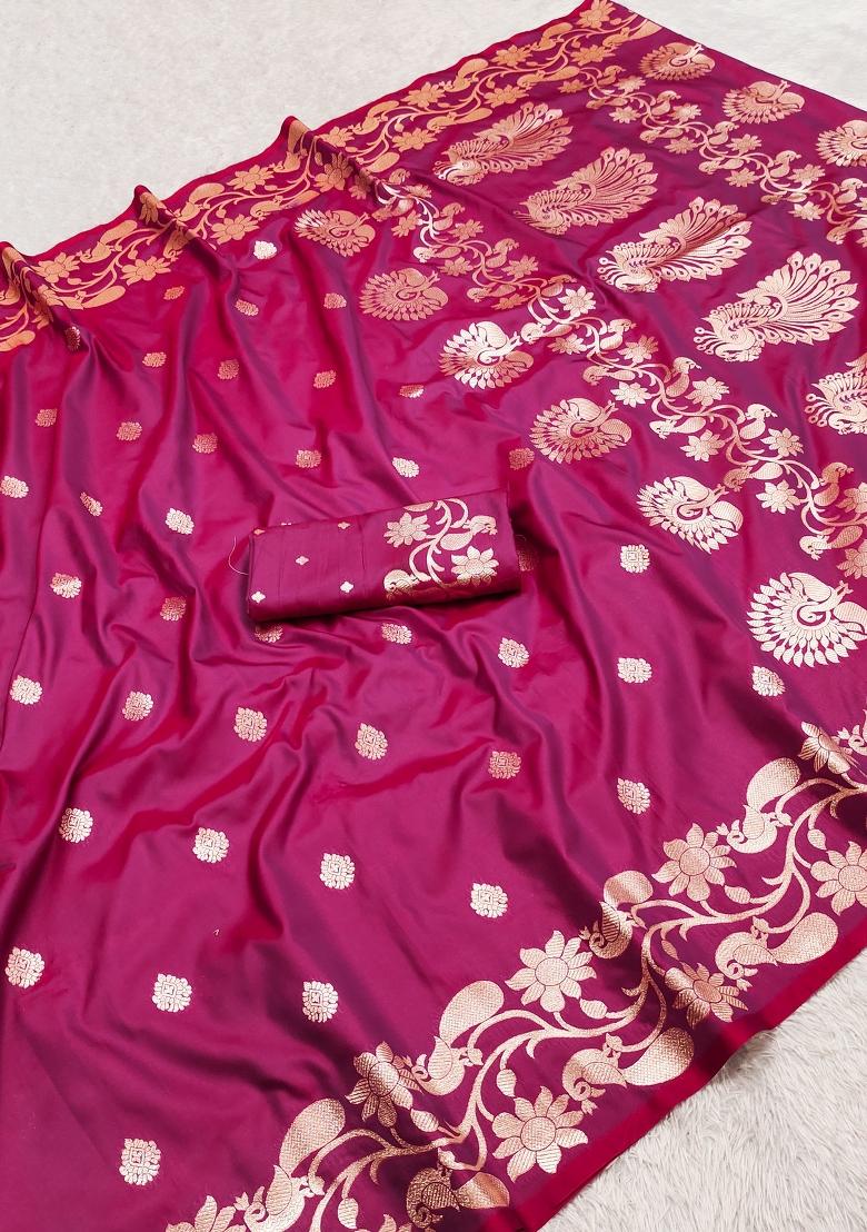 Pink Woven Design Banarasi Saree Set - Indya