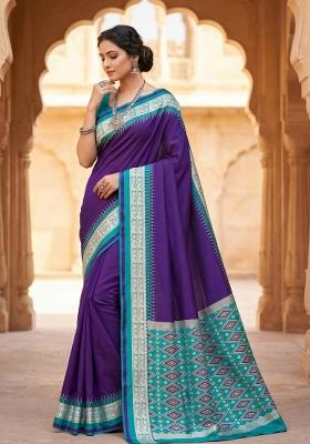 Purple Woven Design Silk Saree Set