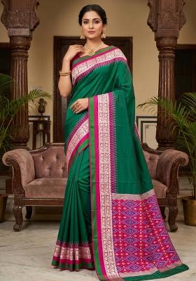 Green Woven Design Silk Saree Set