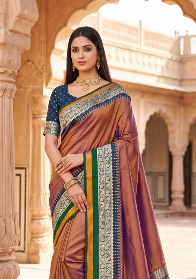 Onion Pink Woven Design Silk Saree Set - Indya