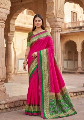 Pink Woven Design Silk Saree Set