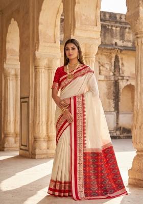 White Woven Design Silk Saree Set