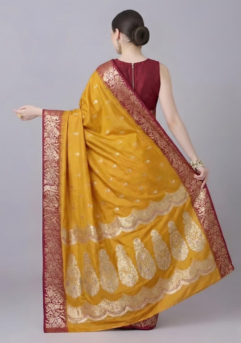 Yellow Woven Design Silk Saree Set - Indya