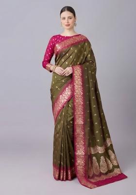 Mehendi Woven Design Silk Saree Set