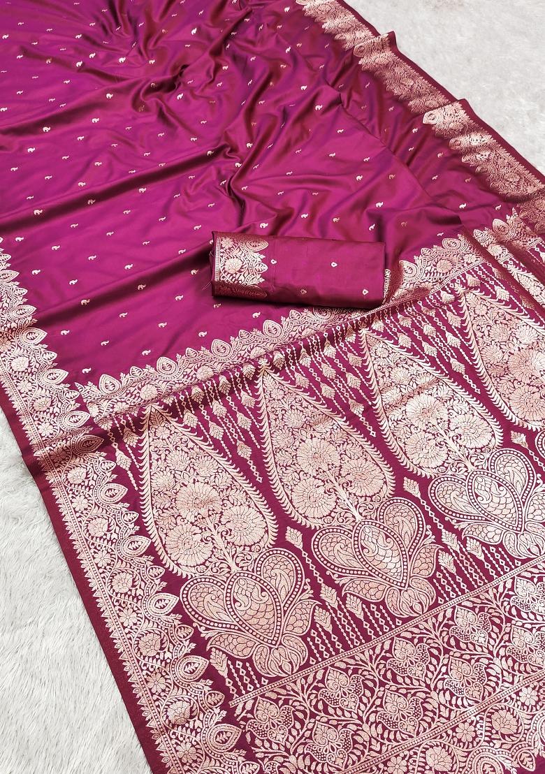 Pink Woven Design Silk Saree Set - Indya