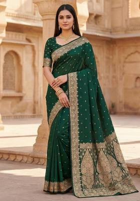 Green Woven Design Silk Saree Set