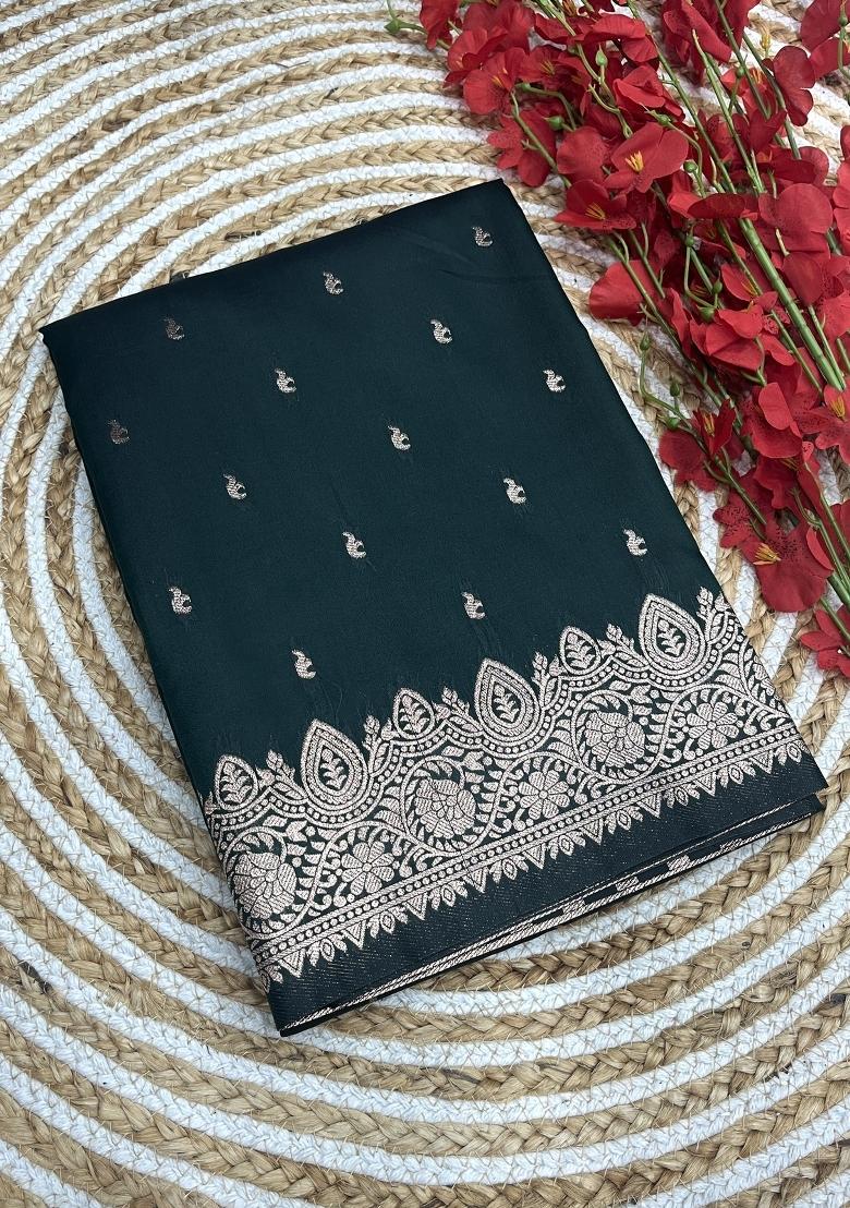 Green Woven Design Silk Saree Set - Indya