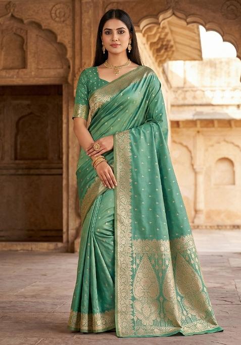 Light Green Woven Design Silk Saree Set