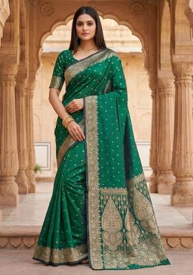Sea Green Woven Design Silk Saree Set