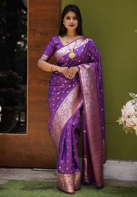 Purple Woven Design Silk Saree Set