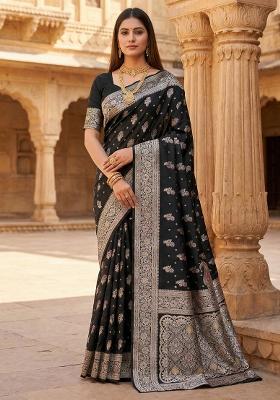 Black Woven Design Banarasi Saree Set