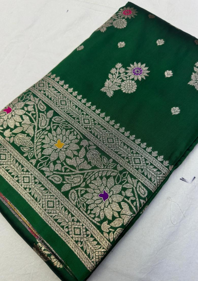 Green Woven Design Banarasi Saree Set - Indya