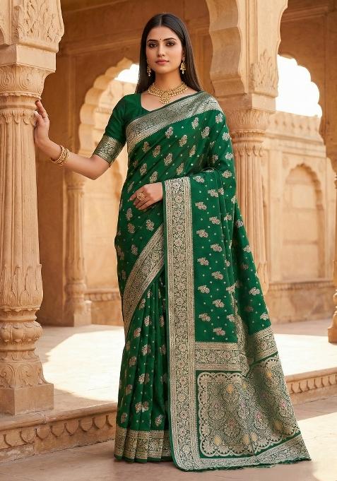 Green Woven Design Banarasi Saree Set