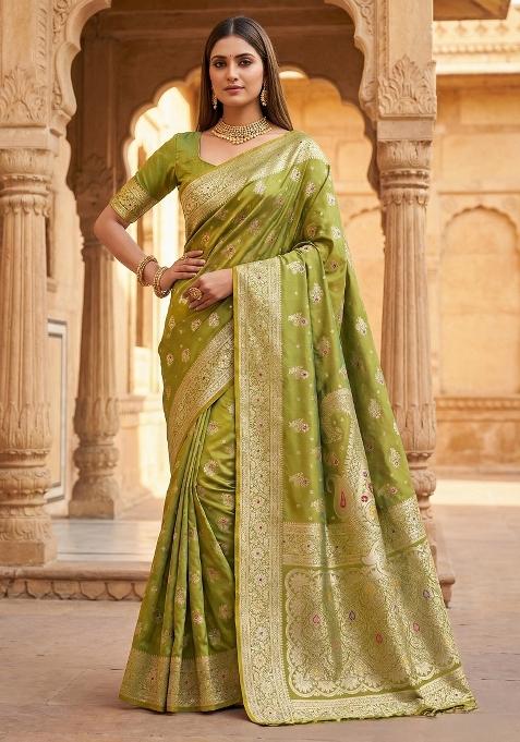 Green Woven Design Banarasi Saree Set