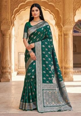 Sea Green Woven Design Banarasi Saree Set