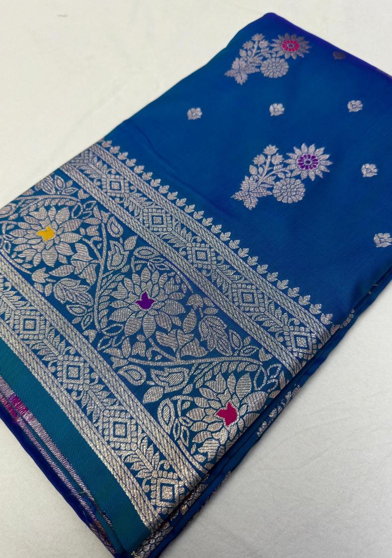 Teal Woven Design Banarasi Saree Set - Indya