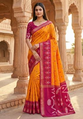 Orange Woven Design Silk Saree Set