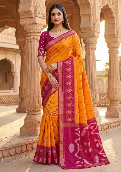 Orange Woven Design Silk Saree Set