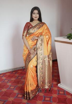 Yellow Woven Design Banarasi Saree Set