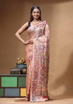 Pink Embroidery Silk Saree Set