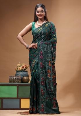 Green Embroidery Silk Saree Set