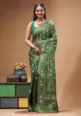 Green Embroidery Silk Saree Set