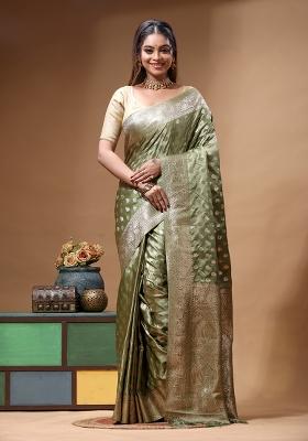 Green Sequin Work Silk Saree Set