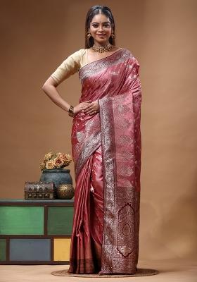 Pink Sequin Work Silk Saree Set