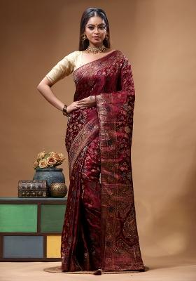 Maroon Sequin Work Silk Saree Set