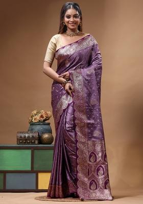 Purple Sequin Work Silk Saree Set