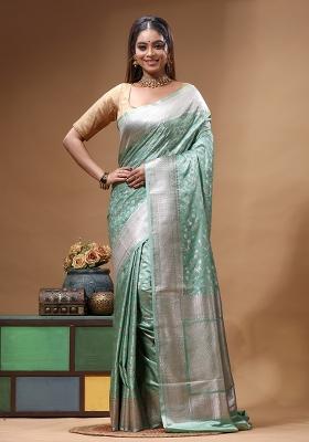 Blue Woven Design Silk Saree Set