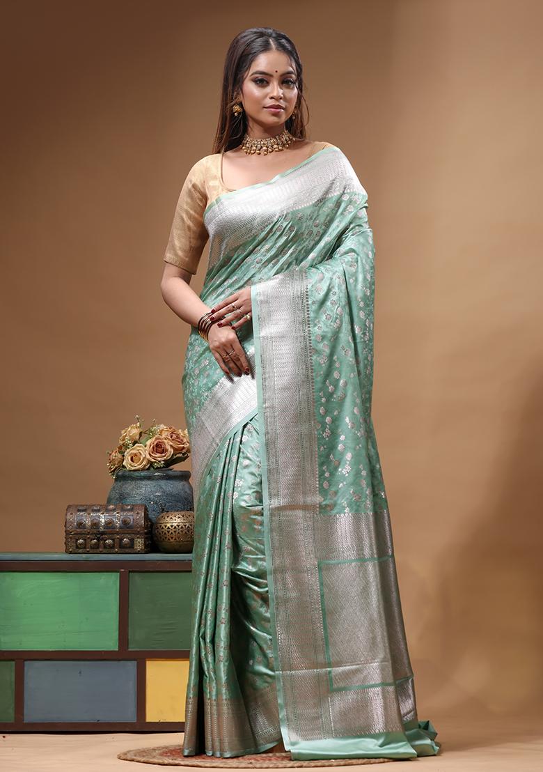 Blue Woven Design Silk Saree Set - Indya
