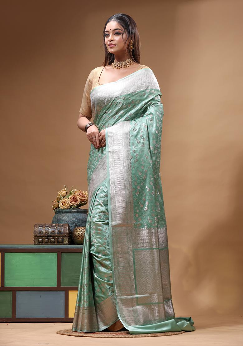 Blue Woven Design Silk Saree Set - Indya