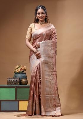 Pink Woven Design Silk Saree Set