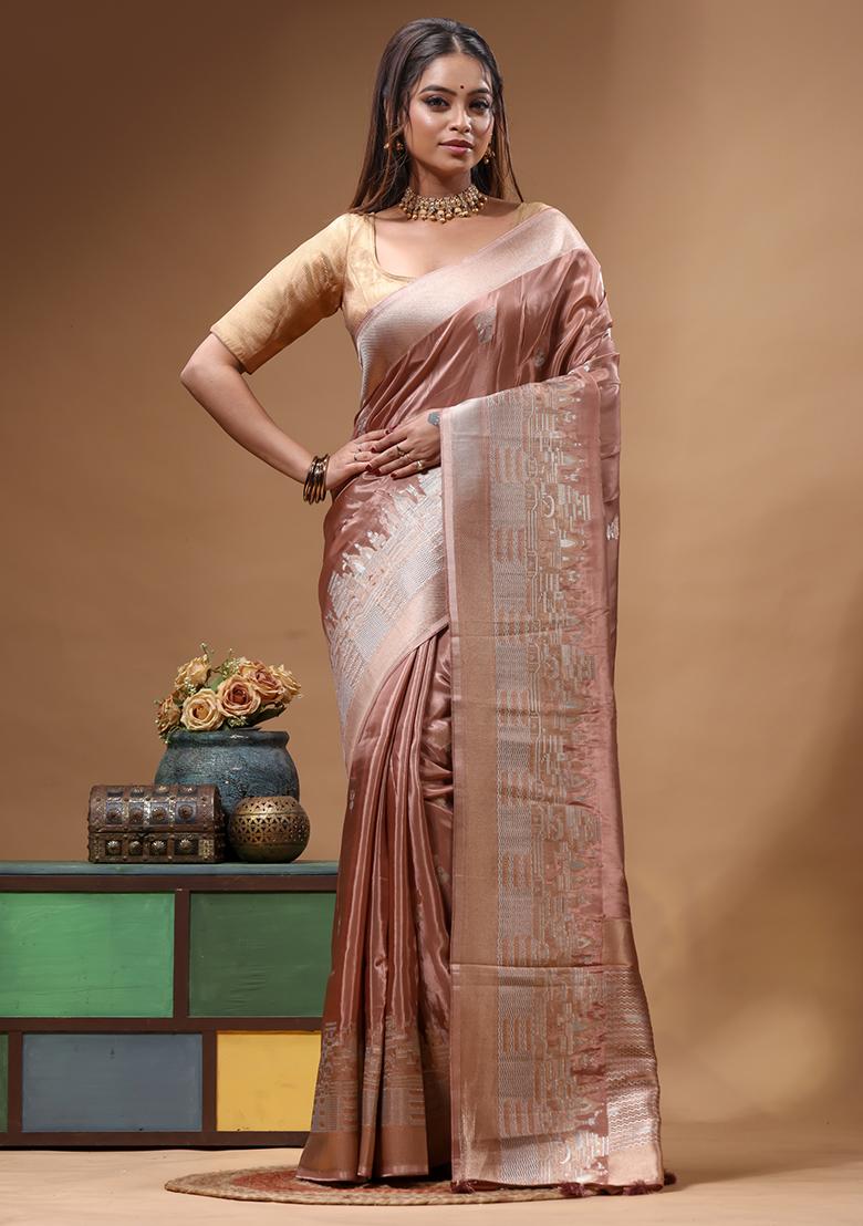 Pink Woven Design Silk Saree Set - Indya