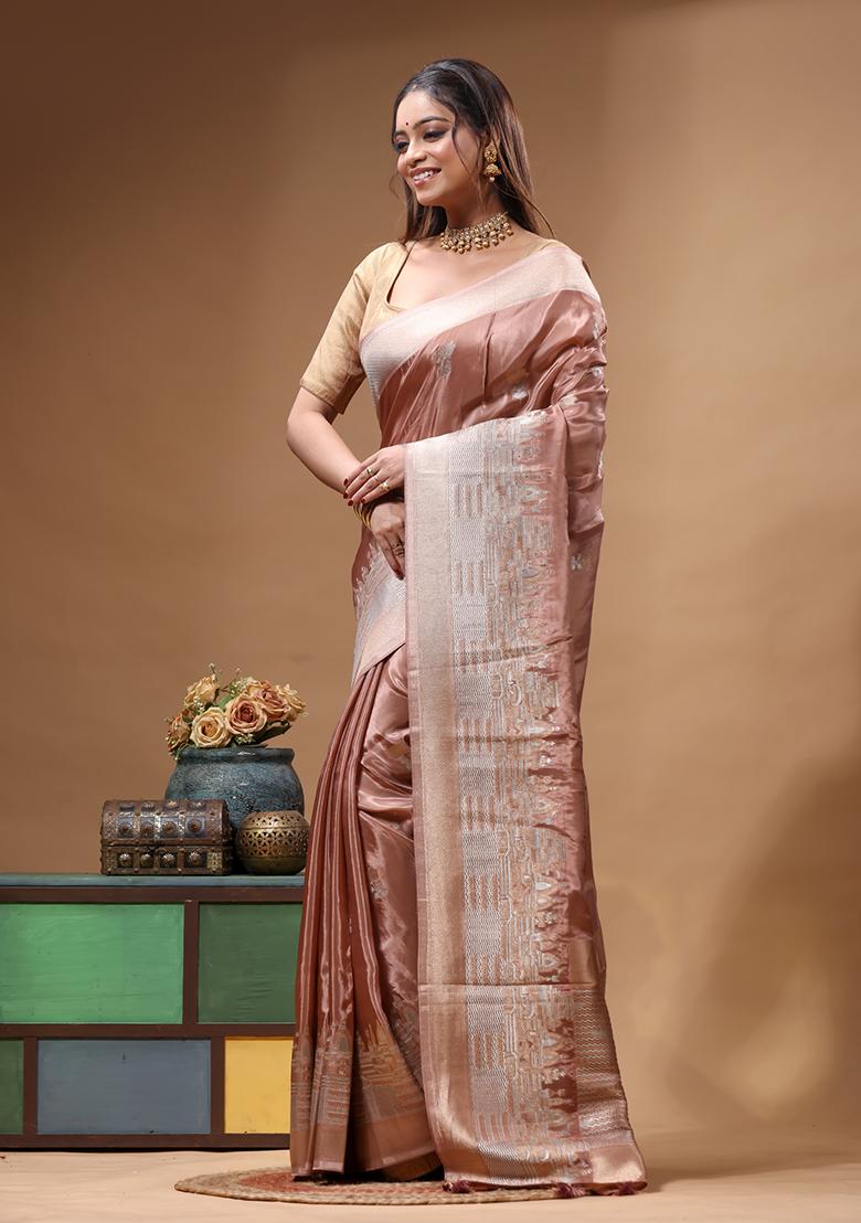 Pink Woven Design Silk Saree Set - Indya