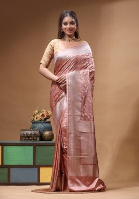 Pink Woven Design Silk Saree Set