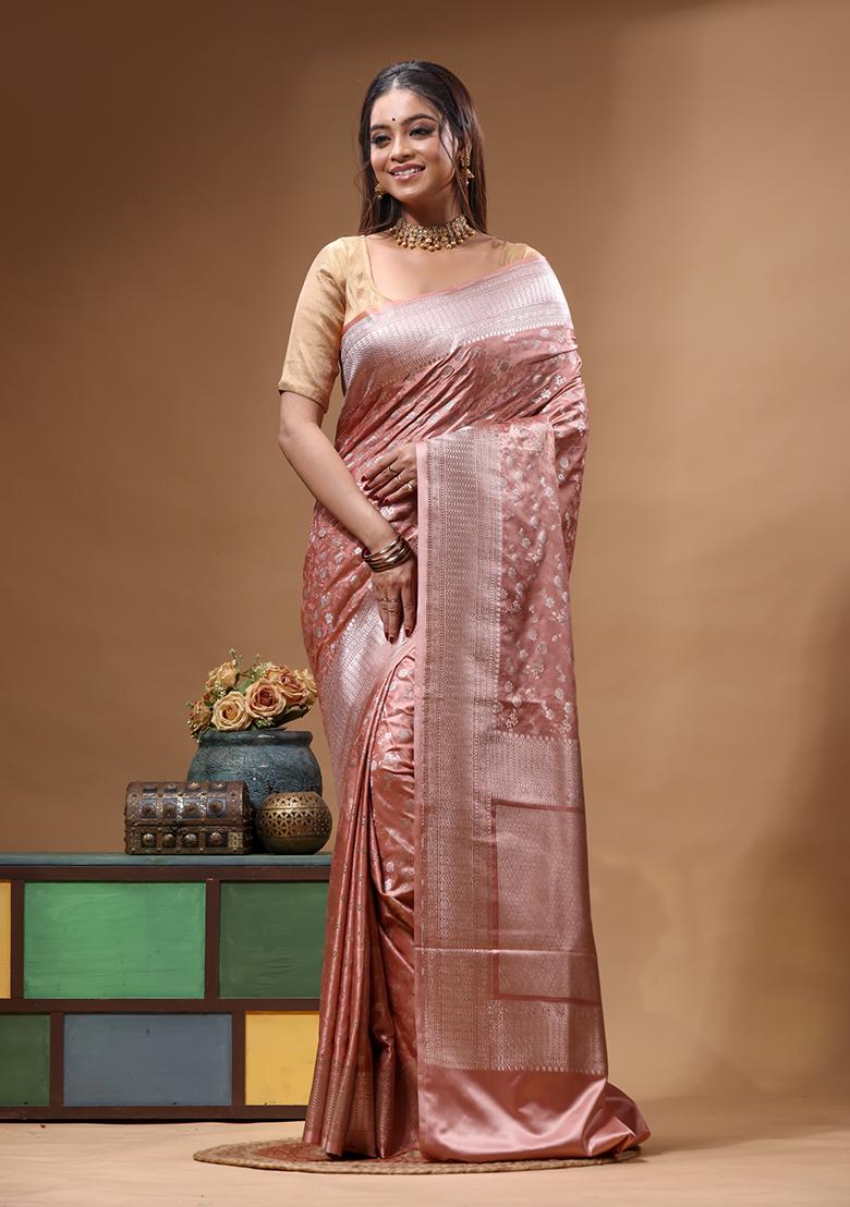 Pink Woven Design Silk Saree Set - Indya