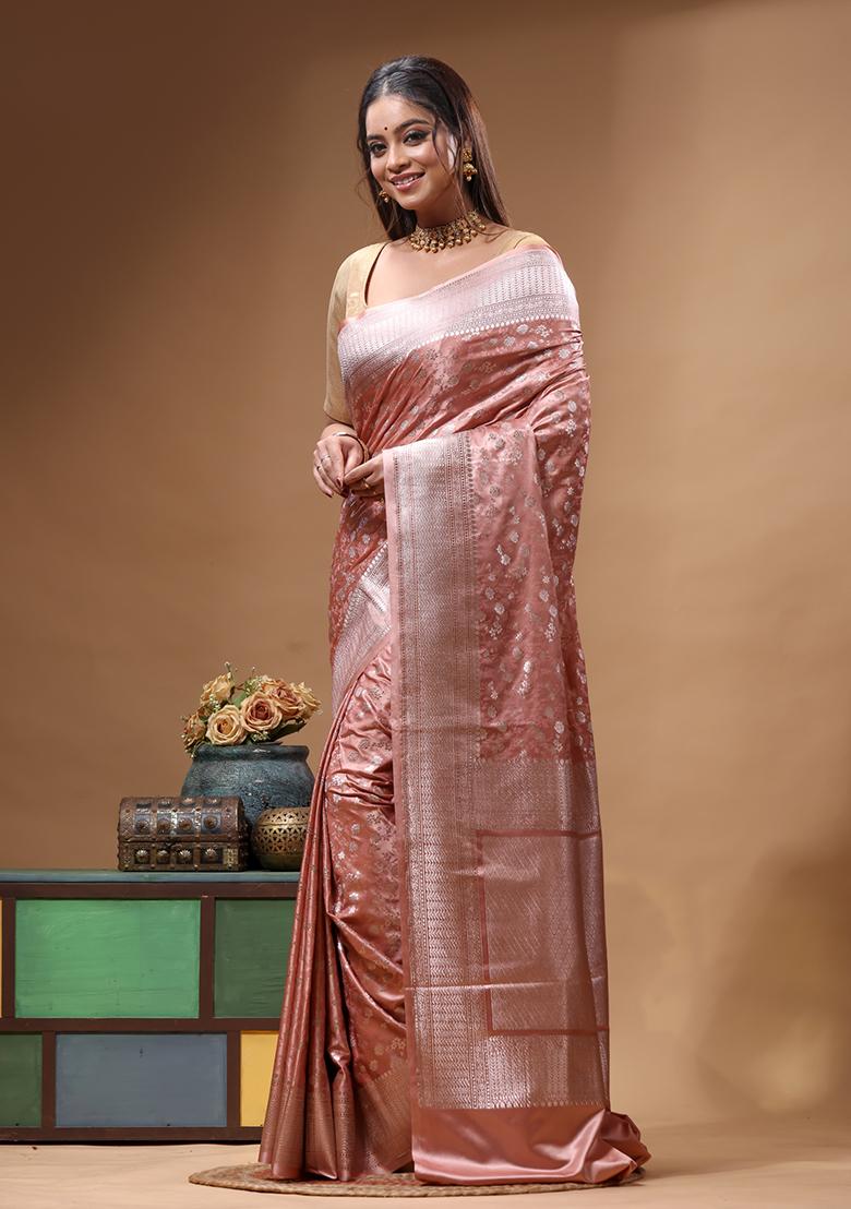 Pink Woven Design Silk Saree Set - Indya