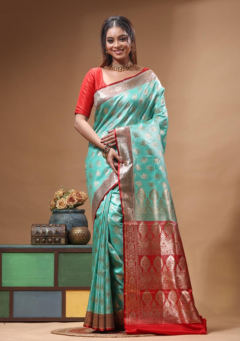 Blue Woven Design Silk Saree Set - Indya