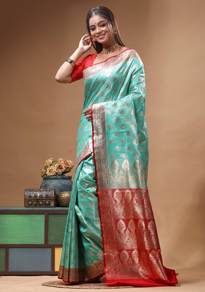 Blue Woven Design Silk Saree Set - Indya