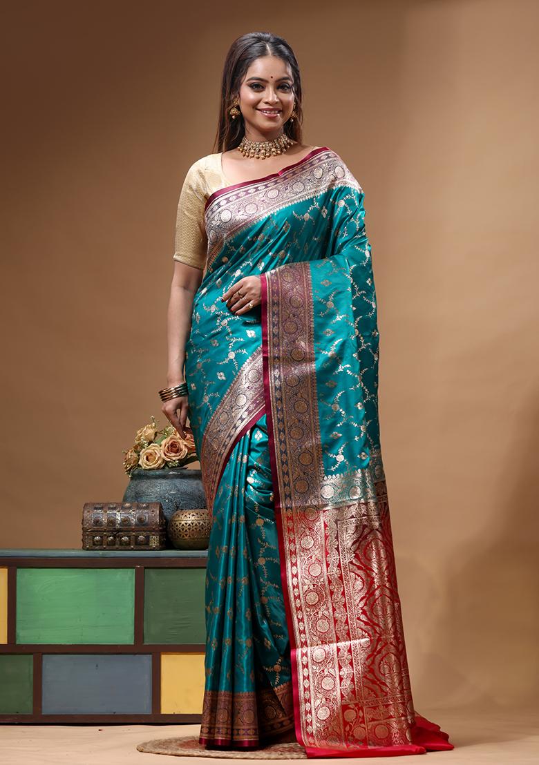 Blue Woven Design Silk Saree Set - Indya