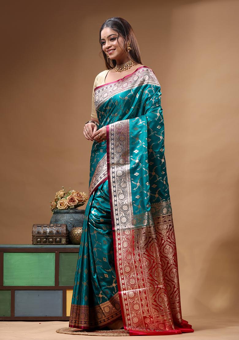 Blue Woven Design Silk Saree Set - Indya
