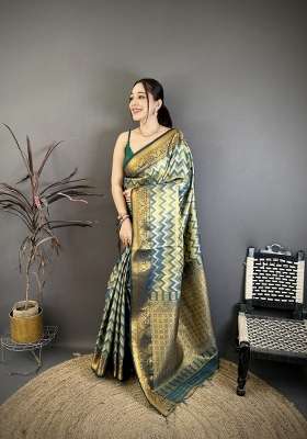 Green Zig Zag Silk Saree Set for Diwali | Wedding & Festive Wear