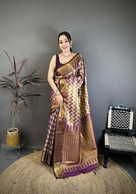 Wine Zig Zag Silk Saree Set