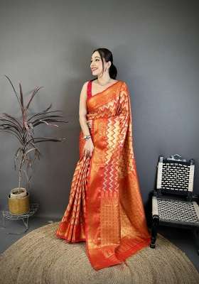 Red Zig Zag Silk Saree Set for Diwali and Festive Wear